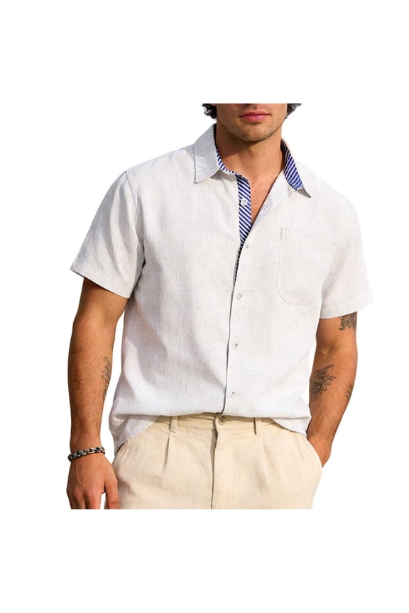 Mens Button Down Shirt Classic Short Sleeve Shirts Solid Casual Collared Tee Lightweight Business Dress Shirt