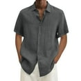 thumbnail image 1 of Mens Button Down Shirt Male Solid Turn Down Button Shirt Linen Casual Short Sleeve Double Pocket Mens Linen Shirt Dark Gray M, 1 of 4