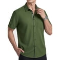 thumbnail image 1 of Mens Button Down Shirt Short Sleeve Dress Shirts Inner Contrast Business Pocket Shirt Green, 1 of 6