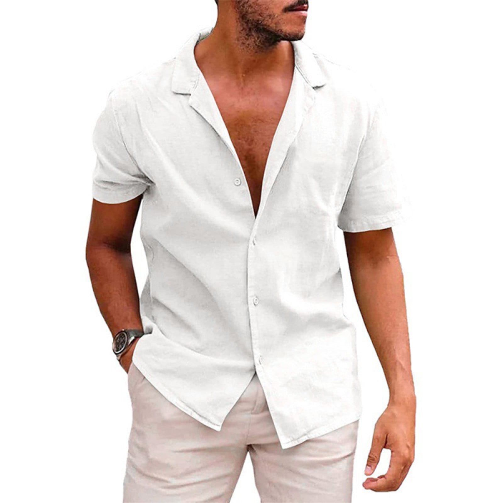 Mens Button Down Shirts 2024 Fashion Short Sleeve V Neck Collared Tops