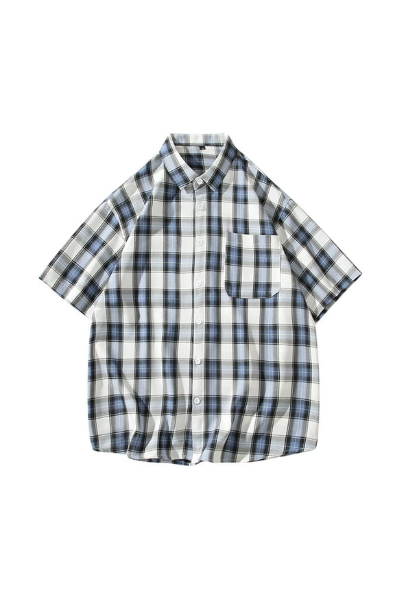 Mens Button Down Shirts Big and Tall M-5XL Short Sleeve T-Shirts with Pocket Plus Size Collared Plaid Lightweight Hawaiian Beach Tees Tops