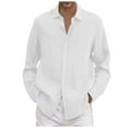 thumbnail image 1 of Mens Button Down Shirts Big and Tall Male Summer Cotton Solid Casual Plus Size Loose Shirt Mens Turn Down Long Sleeve Shirt White XL, 1 of 9