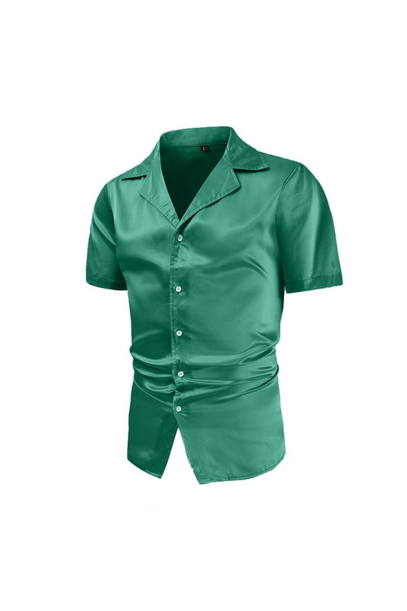 Mens Button Down Shirts Casual Party Performance Short Sleeve Shirt, M