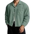 thumbnail image 1 of Mens Button Down Shirts Corduroy Drop Shoulder Cropped Long Sleeve Spring Shirt Lightweight Casual Turn Down Collar Top Green XXL, 1 of 5