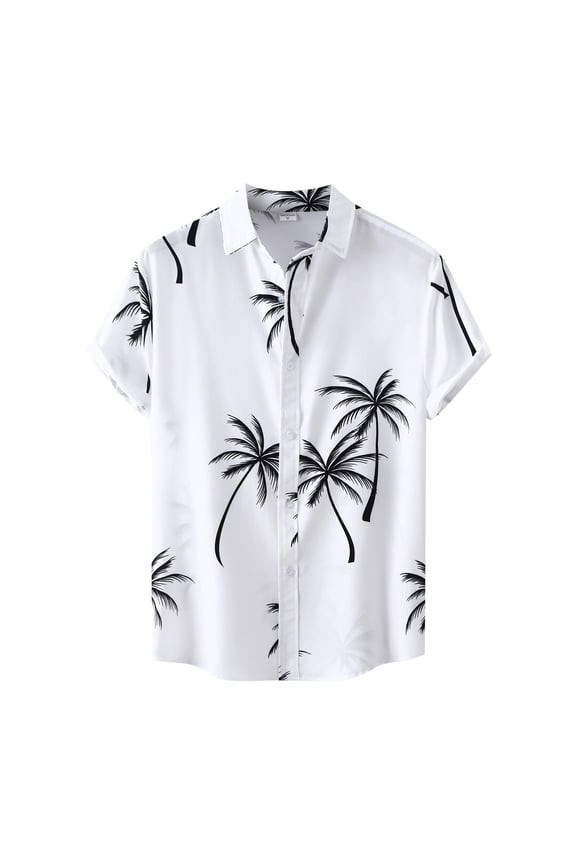 Mens Button Down Shirts Fashion Flower Short Sleeved Summer Beach Style Relaxed Casual Lazy T Shirts for Man White XXL