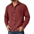 thumbnail image 1 of Mens Button Down Shirts Lightweight Waffle Knit Long Sleeve Shirt Spring Casual Turn Down Collar Solid Color Top Brick Red L, 1 of 4