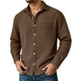 thumbnail image 1 of Mens Button Down Shirts Lightweight Waffle Knit Long Sleeve Shirt Spring Casual Turn Down Collar Solid Color Top Brown XXXXL, 1 of 4