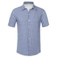thumbnail image 1 of Mens Button Down Shirts Long Sleeve Men Linen Blend Plaid Print Short Sleeve Breathable Button Down Blouse Men's Dress Shirts Blue XL, 1 of 2