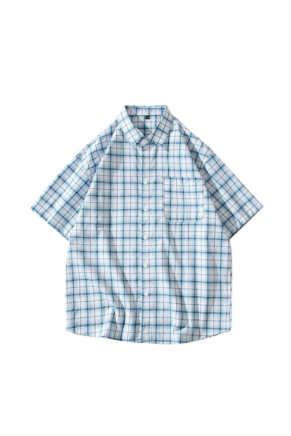 Mens Button-Down Shirts Short Sleeve M-5XL Big & Tall with Pocket and Collared Tshirts Shirt Plus Size Plaid Printed Hawaiian Beach Tops