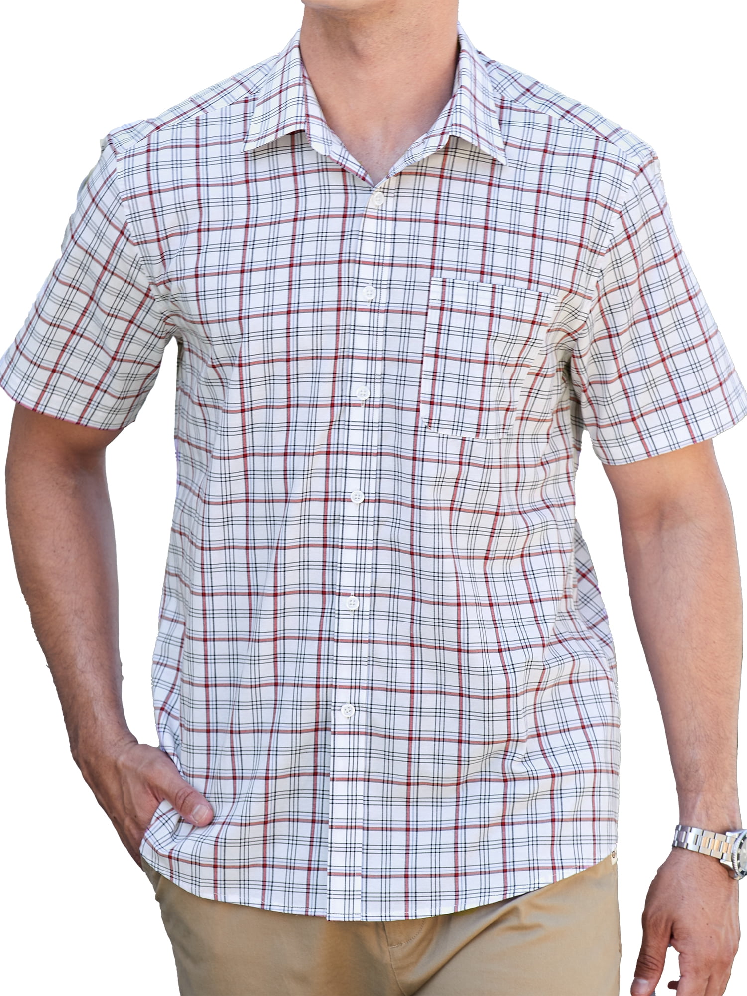Mens Button Down Shirts Short Sleeve Plaid Dress Shirts for Men Oxford ...