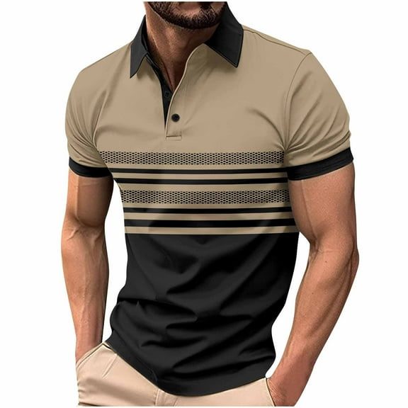 Mens Button Down Shirts Short Sleeve T Shirt Casual Stripe Color Blocking Sports Top Shirts