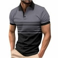thumbnail image 1 of Mens Button Down Shirts Short Sleeve T Shirt Casual Stripe Color Blocking Sports Top Shirts, 1 of 3