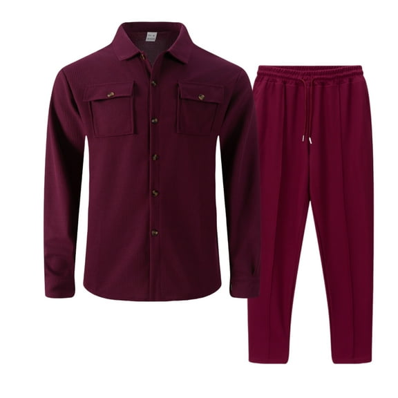 Mens Button Down Shirts and Pants 2 Piece Outfit Set Business Work Casual Set, L