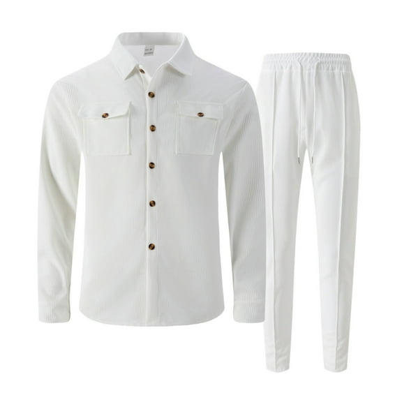 Mens Button Down Shirts and Pants 2 Piece Outfit Set Business Work Casual Set, L