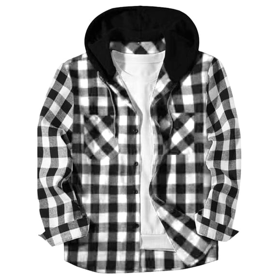 Mens Button-Down Shirts with Pockets and Hoodie Long Sleeve Shackets Jackets Casual Plaid Printed Thermal Warm Going-Out Work Outerwear Hoodies