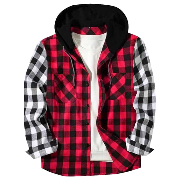 Mens Button-Down Shirts with Pockets and Hoodie Long Sleeve Shackets Jackets Casual Plaid Printed Thermal Warm Going-Out Work Outerwear Hoodies