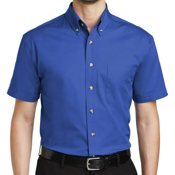 Mens Button-Down Short Sleeve Cotton Twill Shirt, Extra-Small Faded Blue