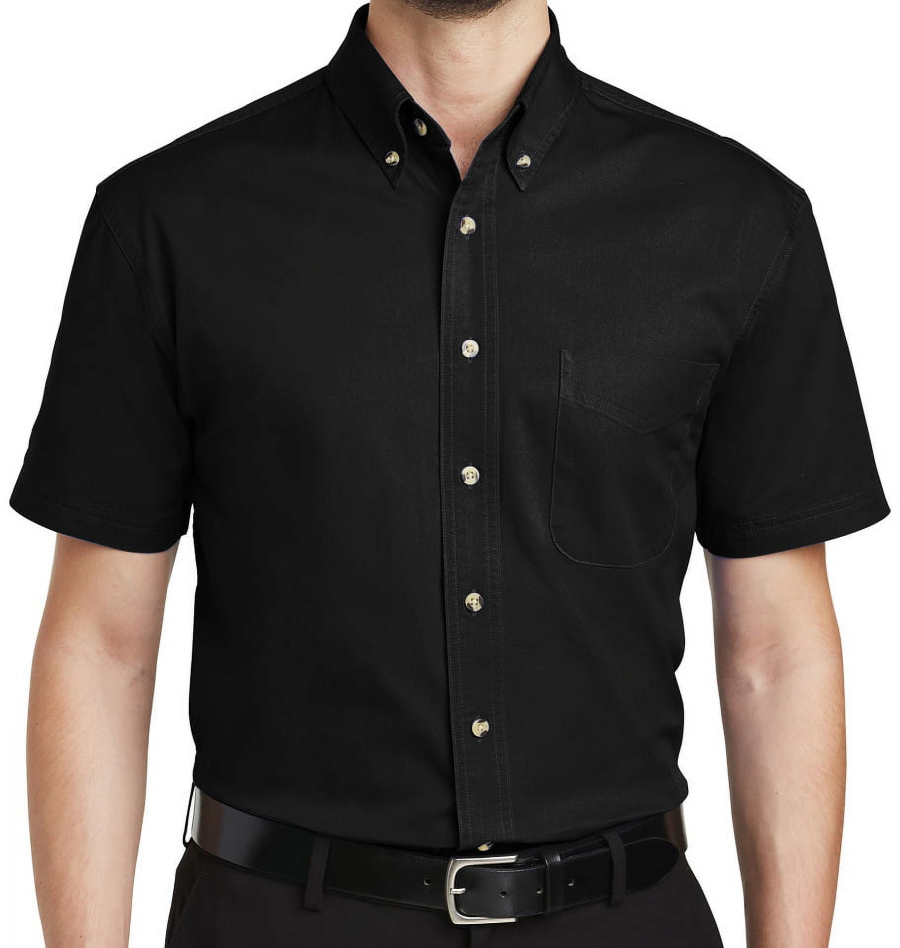 Mens ButtonDown Short Sleeve Cotton Twill Shirt, Small Black