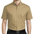 thumbnail image 1 of Mens Button-Down Short Sleeve Cotton Twill Shirt, XL Khaki, 1 of 5