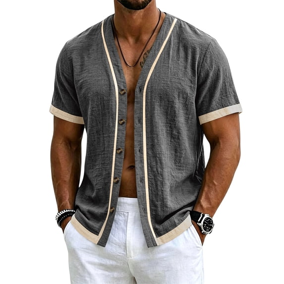 Mens Button Down Short Sleeve Shirt Baseball Jersey Style Hawaiian Beach Vacation Wedding Shirts, XL
