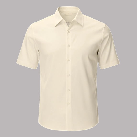 Mens Button Down Short Sleeve Shirt Casual Breathable Stretch Shirts Loose Solid Color Beach Summer Tops Light Yellow Size S