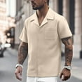 thumbnail image 1 of Mens Button Down Short Sleeve Shirt Casual Relaxed Fit Stretch Shirts Loose Comfortable Summer Daily Wear Khaki Size S, 1 of 4
