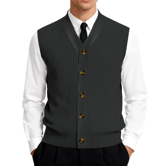 Mens Button Down Sweater Vest 2026 Lightweight Knitted V Neck Sleeveless Cardigan Solid Casual Knitwear Dressy Fall Winter Black XL