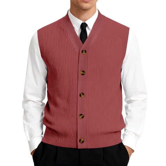 Mens Button Down Sweater Vest 2026 Lightweight Knitted V Neck Sleeveless Cardigan Solid Casual Knitwear Dressy Fall Winter Vermilion 4XL