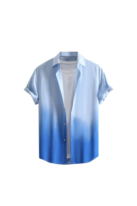 Mens Button Down T-Shirts, Short Sleeve Shirts for Men Summer Hawaiian Fashion Ombre Tie Dye Printed Lapel T Shirts M-3XL
