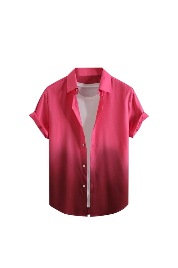 Mens Button Down T-Shirts, Short Sleeve Shirts for Men Summer Hawaiian Fashion Ombre Tie Dye Printed Lapel T Shirts M-3XL