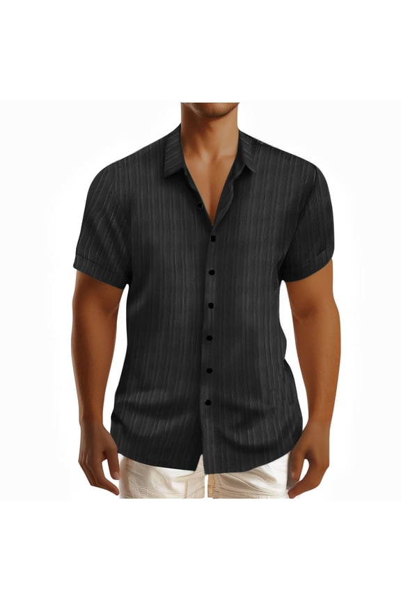 Mens Button Down Textured Wrinkle Free Stretch Short Sleeve Shirts Business Casual Work Dress Shirts Hawaiian Beach Clothes