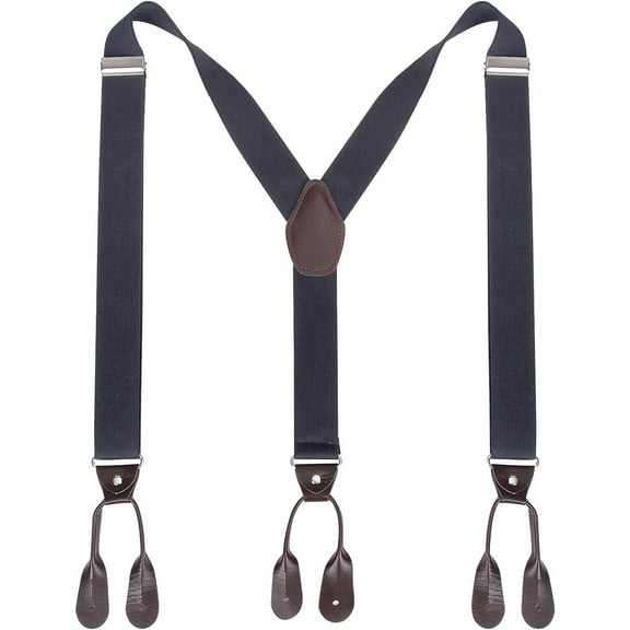 Mens Button End Suspenders Braces - 1.37 Inches Wide Y Shape Adjustable Button End Elastic Suspender