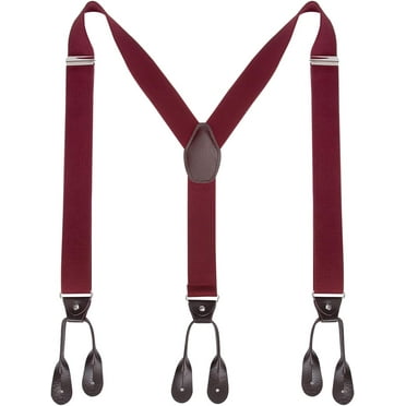 Mens Button End Suspenders Braces - 1.37 Inches Wide Y Shape Adjustable Button End Elastic Suspender