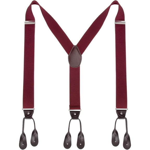 Mens Button End Suspenders Braces - 1.37 Inches Wide Y Shape Adjustable Button End Elastic Suspender