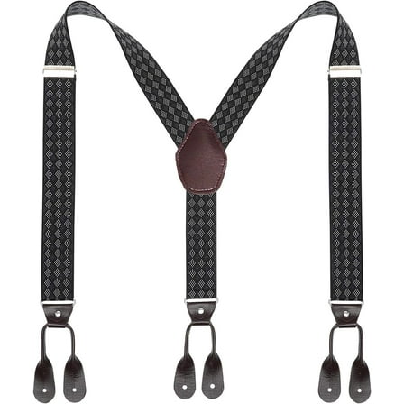 Mens Button End Suspenders Braces - 1.37 Inches Wide Y Shape Adjustable Button End Elastic Suspender