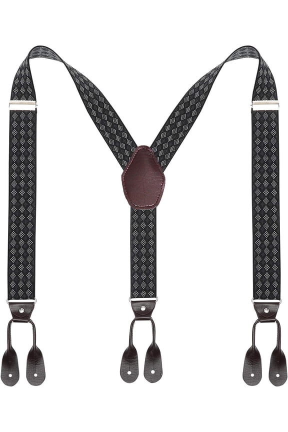 Mens Button End Suspenders Braces - 1.37 Inches Wide Y Shape Adjustable Button End Elastic Suspender