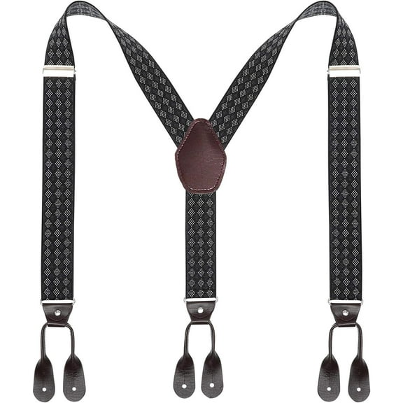 Mens Button End Suspenders Braces - 1.37 Inches Wide Y Shape Adjustable Button End Elastic Suspender