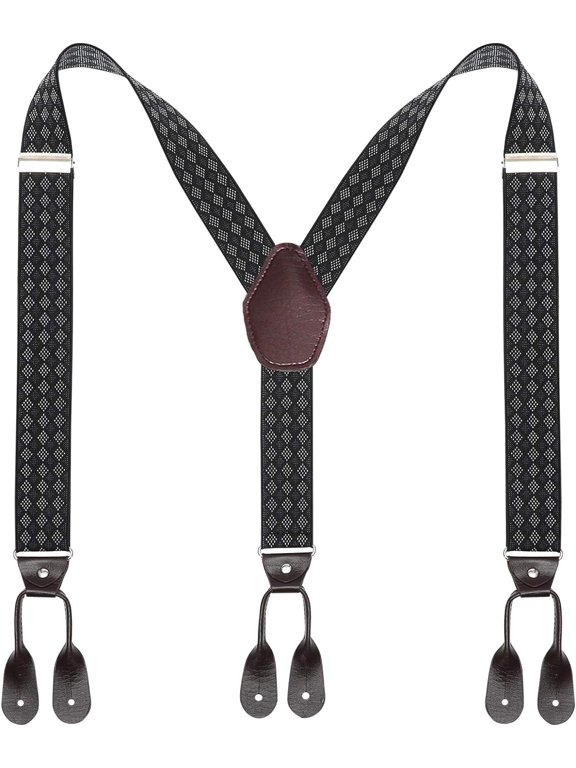 Mens Button End Suspenders Braces - 1.37 Inches Wide Y Shape Adjustable Button End Elastic Suspender