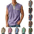 thumbnail image 1 of Mens Button Henley Neck Sleeveless Shirts Summer Muscle Cotton Tank Tops Relaxed Fit Plain Oversized Tshirts with Pocket, 1 of 5
