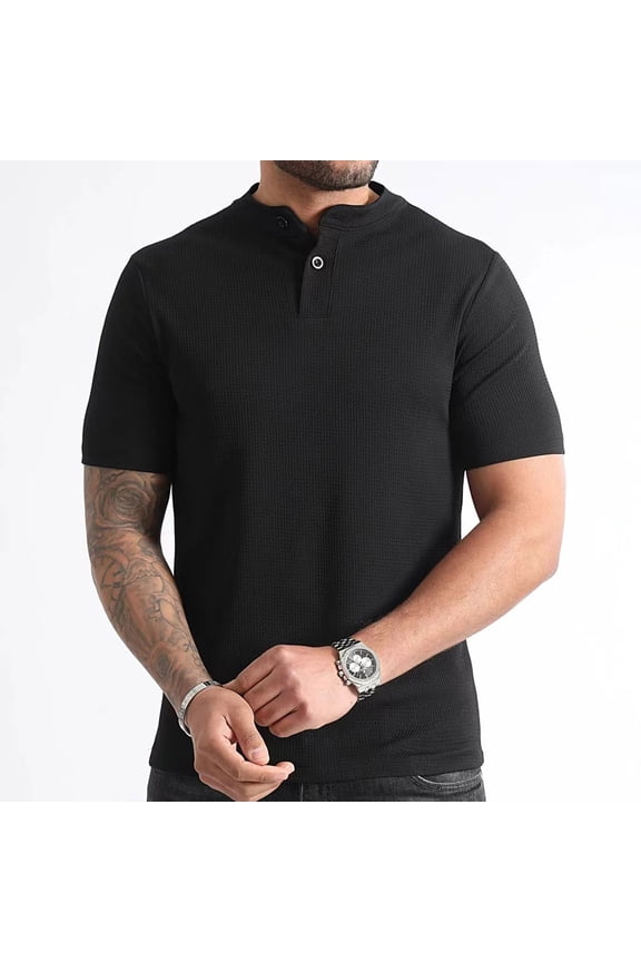 Mens Button Mock Neck T Shirts Short Sleeve Tees Tops Casual Solid Color Pullover Slim Breathable Loungewear Work Tshirts Shirt