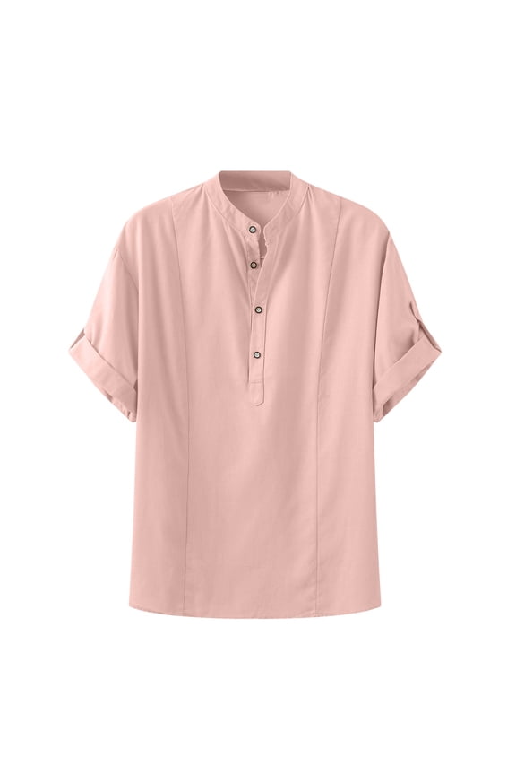 Mens Button Down Shirt Breathable Sleeve Mens Button down Shirt Crotch Long Sleeve Layering Shirts Large Tall Heavy T Dress Casual Grandfather Slim Pink XL