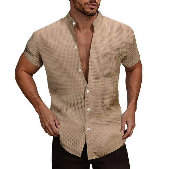 Mens Button Down Shirt Casual Shirt Mens Tee Corduroy Button up Men Short Sleeve Soft T Shirts Men's Shirts One Sleeve Men A Formal Dress Long down Summer Man's Beach Khaki 3XL