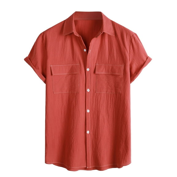 Mens Button Down Shirt Large Button Dress Big And Tall Mens down Pajama Shirt Colla Shirts Short Sleeve X Large Dress Big Tall Shirts Tops Beach Men' Red L