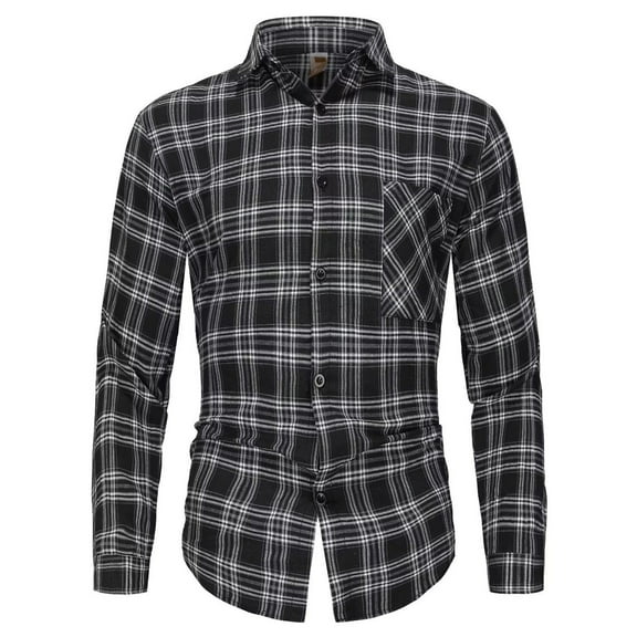 Mens Button Down Shirt Long Sleeve Fashion Casual Collar Regular Fit Flannel Shirt Breathable Lightweight Fall Plaid Classic Basic Tops With Pocket Black L
