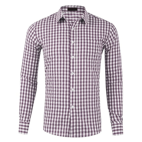 Mens Button Down Shirt Long Sleeve Fashion Casual Regular Fit Collar Flannel Shirt Comfor Lightweight Spring Plaid Classic Basic Blouse With Pocket Coffee S