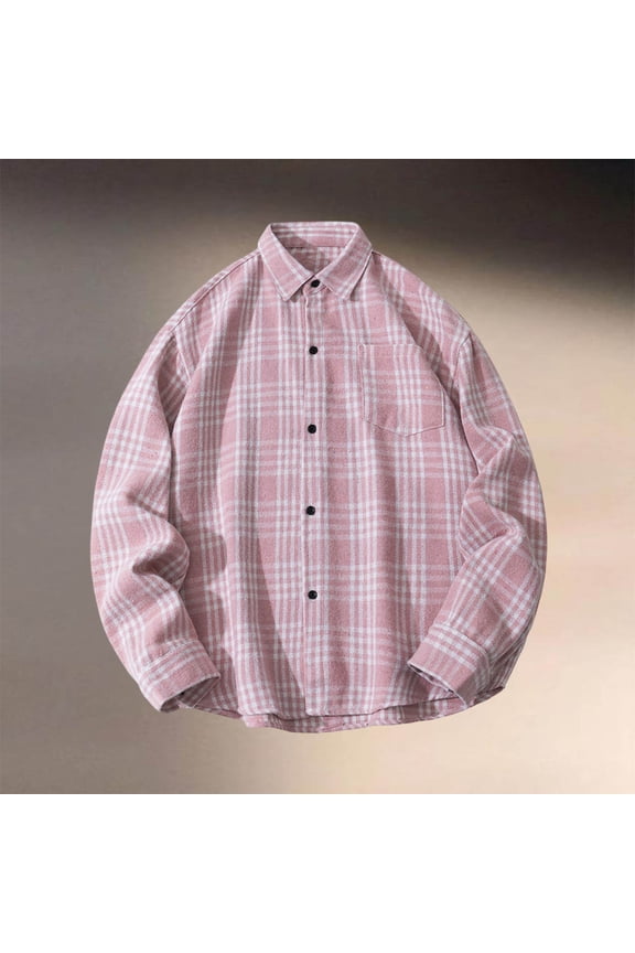 Mens Button Down Shirt Long Sleeve Fashion Casual Regular Fit Collar Flannel Shirt Comfortable Lightweight Fall Plaid Classic Basic Tops With Pocket Red XL