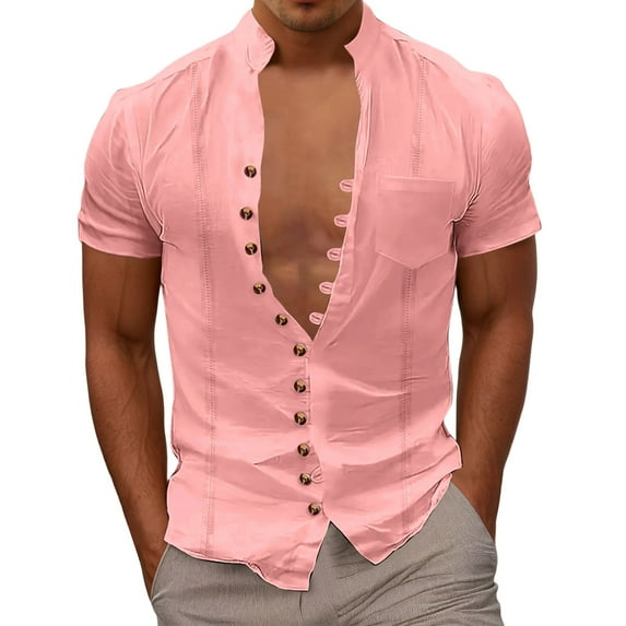 Mens Button Down Shirt Mens Short Sleeve Shirts Casual Light Shirts for Men Button down Short Tee Shirt Men S Long Sleeve Tall Stage Clothes Musicians Mesh V Neck T T Red L