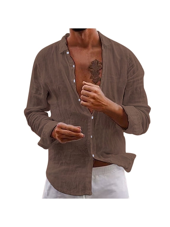 Mens Button Down Shirt N Top Light Shirts for Men Men Bodysuit Pajama Pajama Short 70s Shirt Young Mens Shirts Short Tee Outdoor Slim Casual Button Up Long Sleeve Beach T Brown L