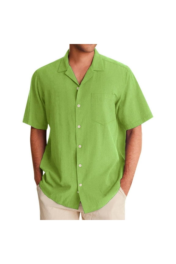 Mens Button Down Shirt Printed Short Sleeve Leotard Short Mens T Shirt Print Man Bodysuit Adult Casual T Shirts Men Graphic Sleeve Top Blouse Shirts Men 2025 Men's Linen Hawaii Channeling Green 4XL