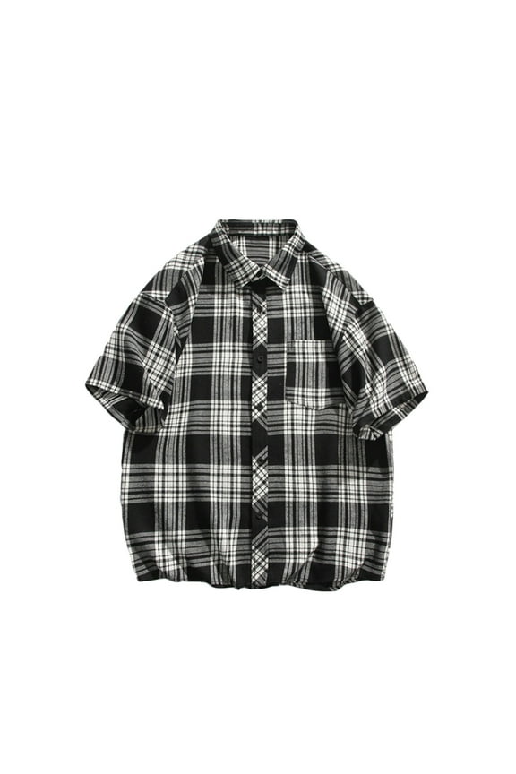 Mens Button Down Shirts Summer Oversized Plaid Shirt Casual Breathable T-Shirts Big & Tall Short Sleeve Tops Relaxed Fit Lightweight Vacation Beach Tee Shirts